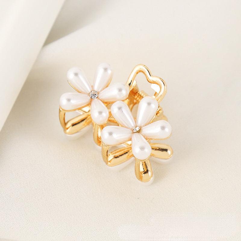 Faux Pearl Flower Small Hair Claw Alloy Hair Claw For Side Hair Bang Braids