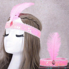 Faux Feather Fascinator Headband Flapper Sequin Headdress Costume Head Band