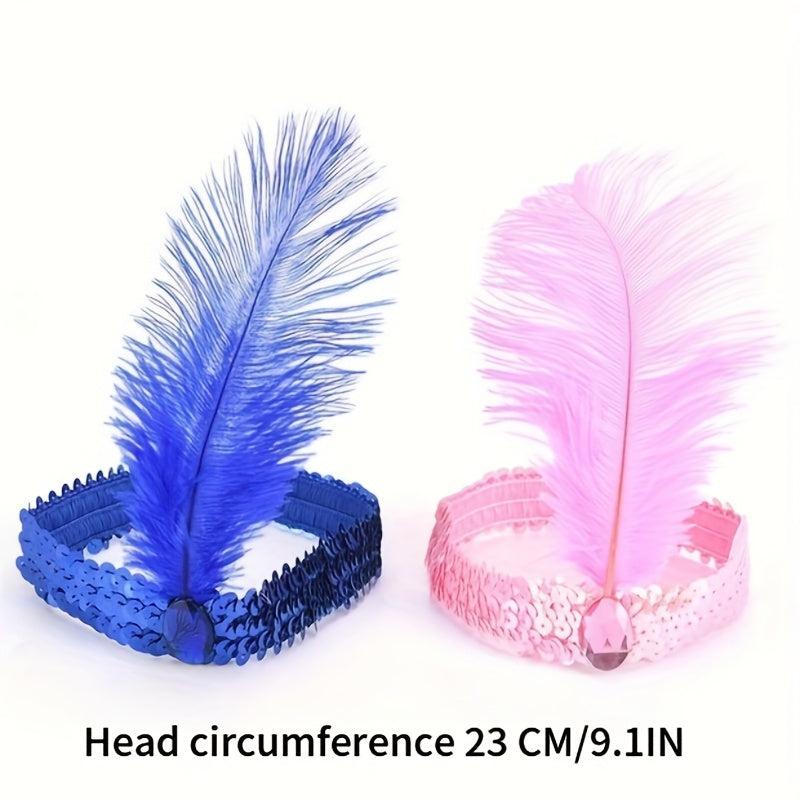 Faux Feather Fascinator Headband Flapper Sequin Headdress Costume Head Band