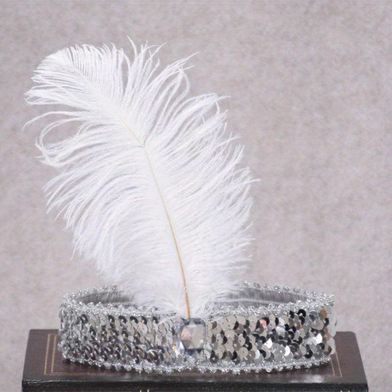 Faux Feather Fascinator Headband Flapper Sequin Headdress Costume Head Band