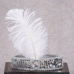 Faux Feather Fascinator Headband Flapper Sequin Headdress Costume Head Band