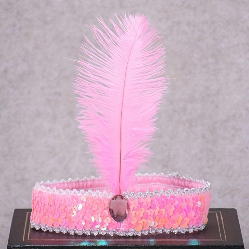 Faux Feather Fascinator Headband Flapper Sequin Headdress Costume Head Band