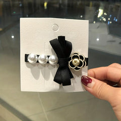 Faux Pearl Hair Clip Organza Bow Clip for Side Hair Bang