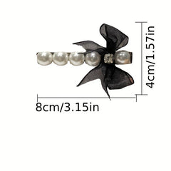 Faux Pearl Hair Clip Organza Bow Clip for Side Hair Bang