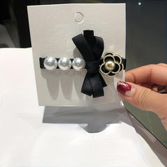 Faux Pearl Hair Clip Organza Bow Clip for Side Hair Bang