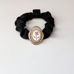 Rose Pattern Faux Pearl Decor Hair Tie Elastic Scrunchie