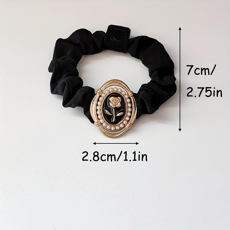 Rose Pattern Faux Pearl Decor Hair Tie Elastic Scrunchie