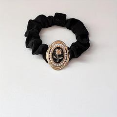 Rose Pattern Faux Pearl Decor Hair Tie Elastic Scrunchie