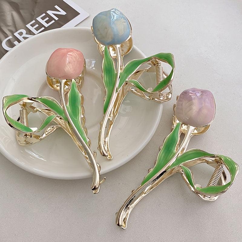 Tulip Large Claw Clip Flower Updo Hairpin Leaf Hair Clip
