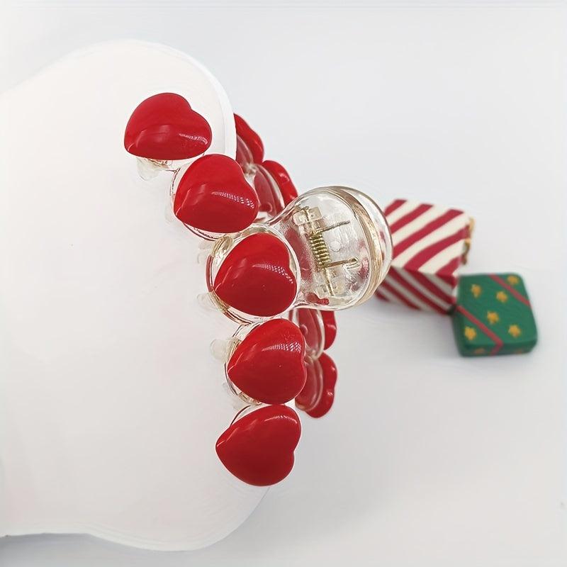 Red Heart Decor Hair Claw Nonslip Ponytail Holder
