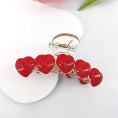 Red Heart Decor Hair Claw Nonslip Ponytail Holder