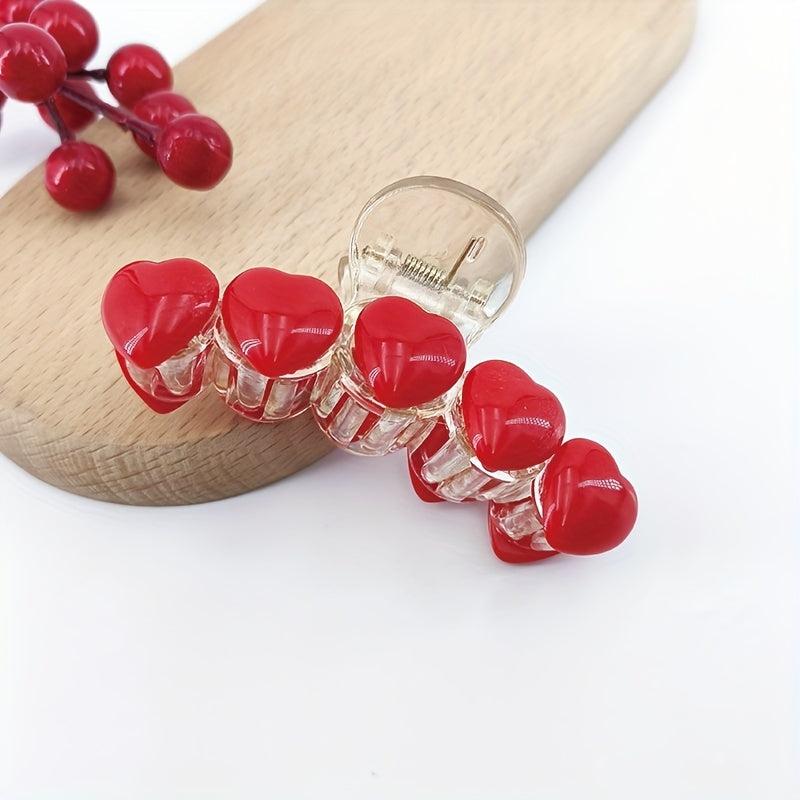 Red Heart Decor Hair Claw Nonslip Ponytail Holder