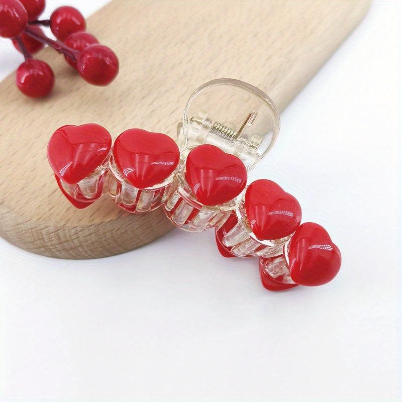 Red Heart Decor Hair Claw Nonslip Ponytail Holder