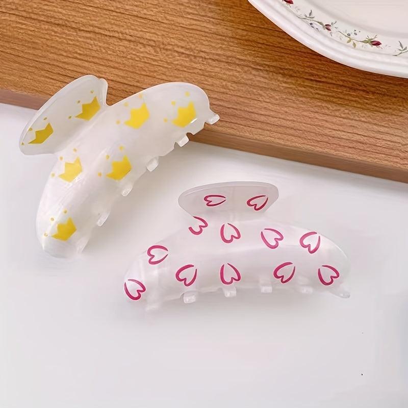 Cartoon Print Hair Claw Clip Boho Acetate Banana Clip Hair Accessory