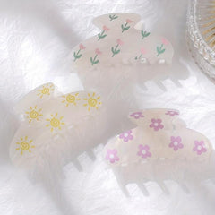 Cartoon Print Hair Claw Clip Boho Acetate Banana Clip Hair Accessory