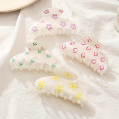 Cartoon Print Hair Claw Clip Boho Acetate Banana Clip Hair Accessory