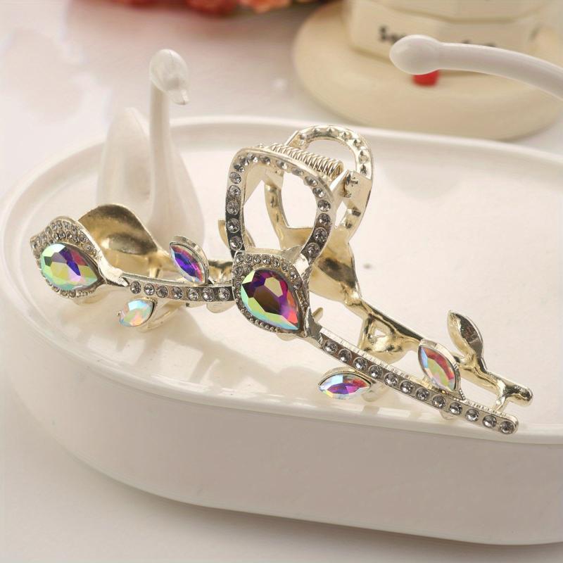 Vintage Rhinestone Hair Claw Glitter Hair Claw Nonslip Ponytail Holder