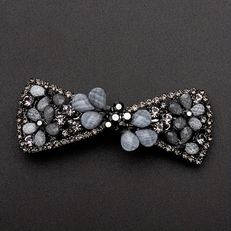 Vintage Rhinestone Flower Side Clip French Barrette Hair Accessories