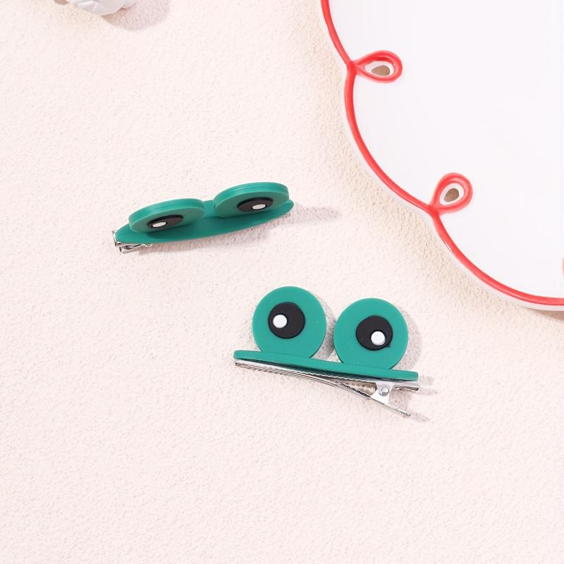 2pcs Cartoon Flog Eyes Decor Hair Clip for Girls