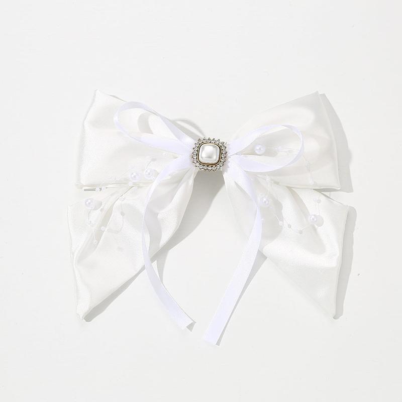 Large Bow Barrette Faux Pearl Tassel Hair Clip for Women Girls