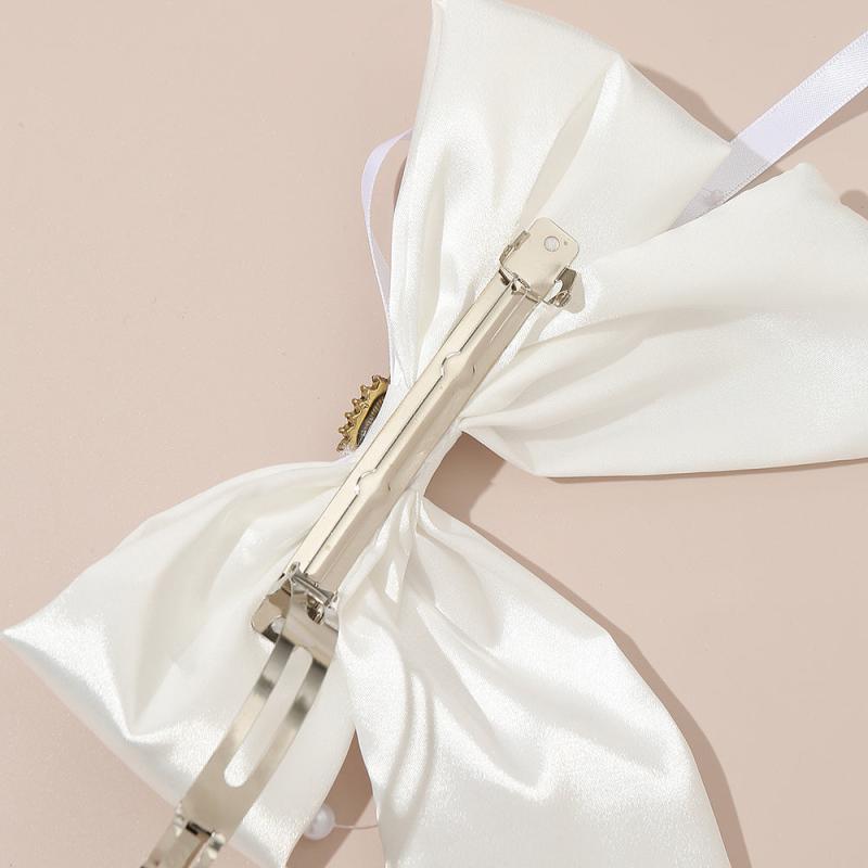 Large Bow Barrette Faux Pearl Tassel Hair Clip for Women Girls