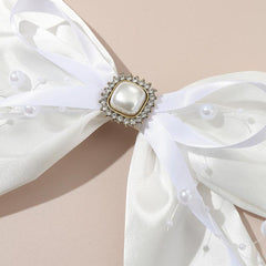 Large Bow Barrette Faux Pearl Tassel Hair Clip for Women Girls