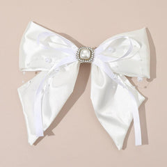 Large Bow Barrette Faux Pearl Tassel Hair Clip for Women Girls