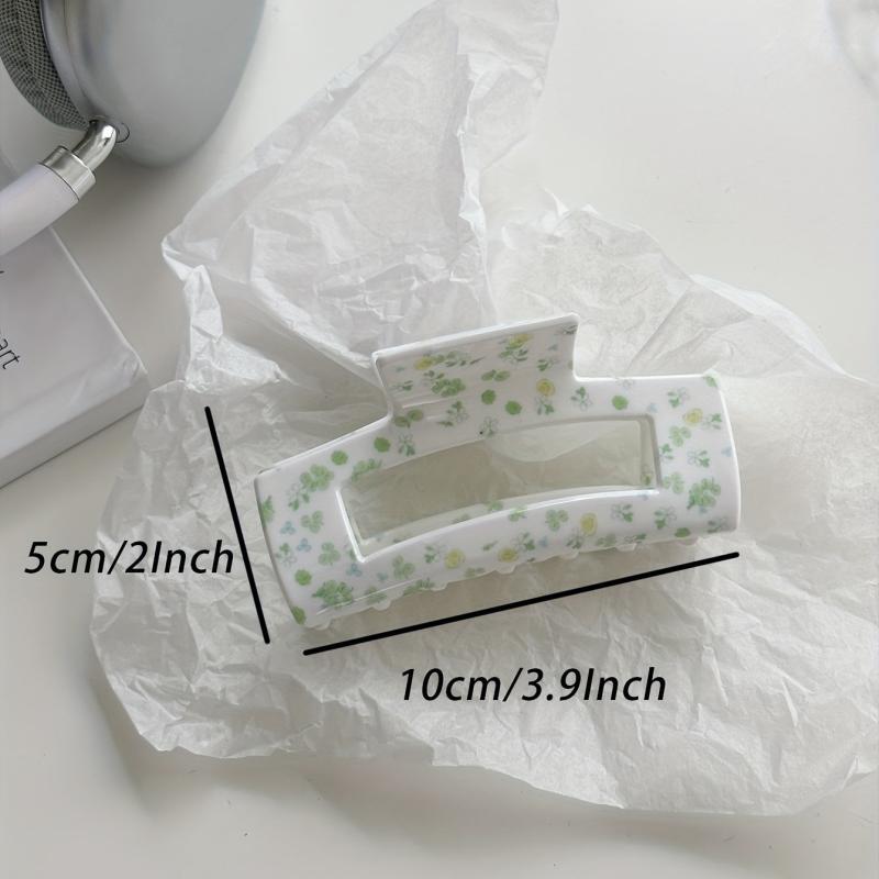 Flower Pattern Hollow Rectangle Hair Claw Acrylic Shark Claw Ponytail Holder