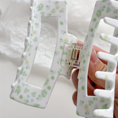 Flower Pattern Hollow Rectangle Hair Claw Acrylic Shark Claw Ponytail Holder