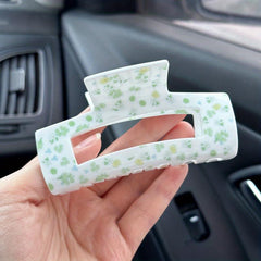 Flower Pattern Hollow Rectangle Hair Claw Acrylic Shark Claw Ponytail Holder