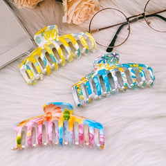 3pcs Colorful Hair Claw Clip Flower Printed Ponytail Holder Hair Accessories