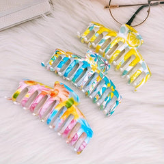 3pcs Colorful Hair Claw Clip Flower Printed Ponytail Holder Hair Accessories