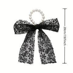 Lace Bow Faux Pearl Hair Tie Ribbon Hair Loop Hair Accessories