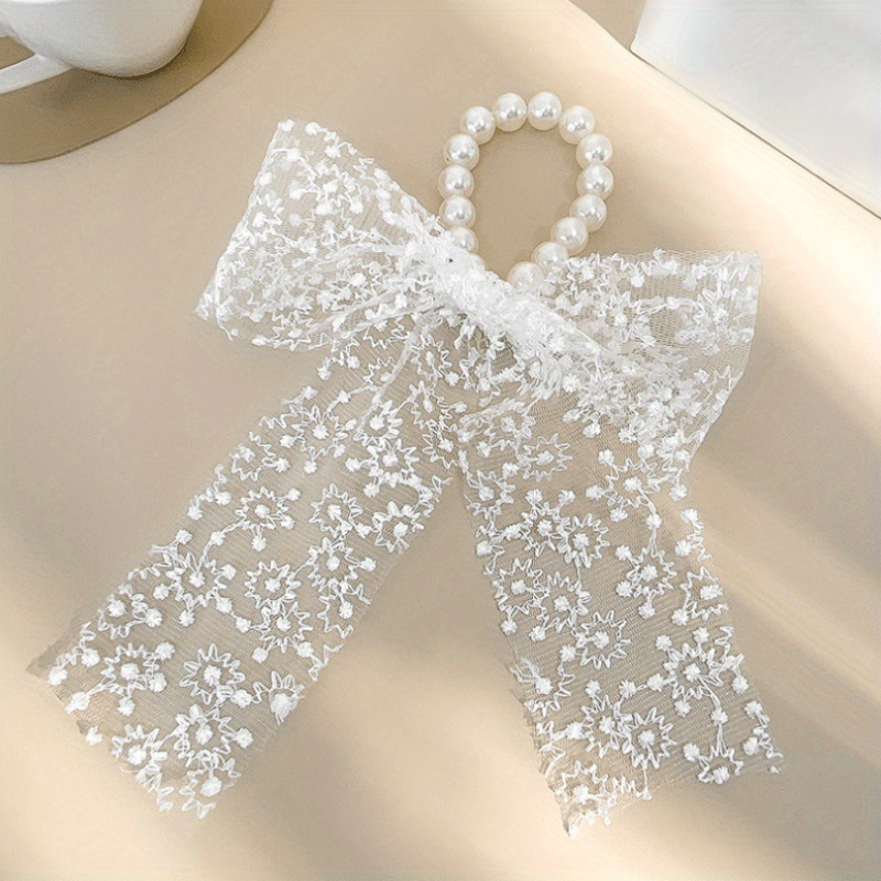Lace Bow Faux Pearl Hair Tie Ribbon Hair Loop Hair Accessories