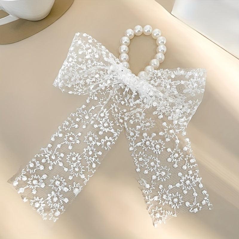 Lace Bow Faux Pearl Hair Tie Ribbon Hair Loop Hair Accessories