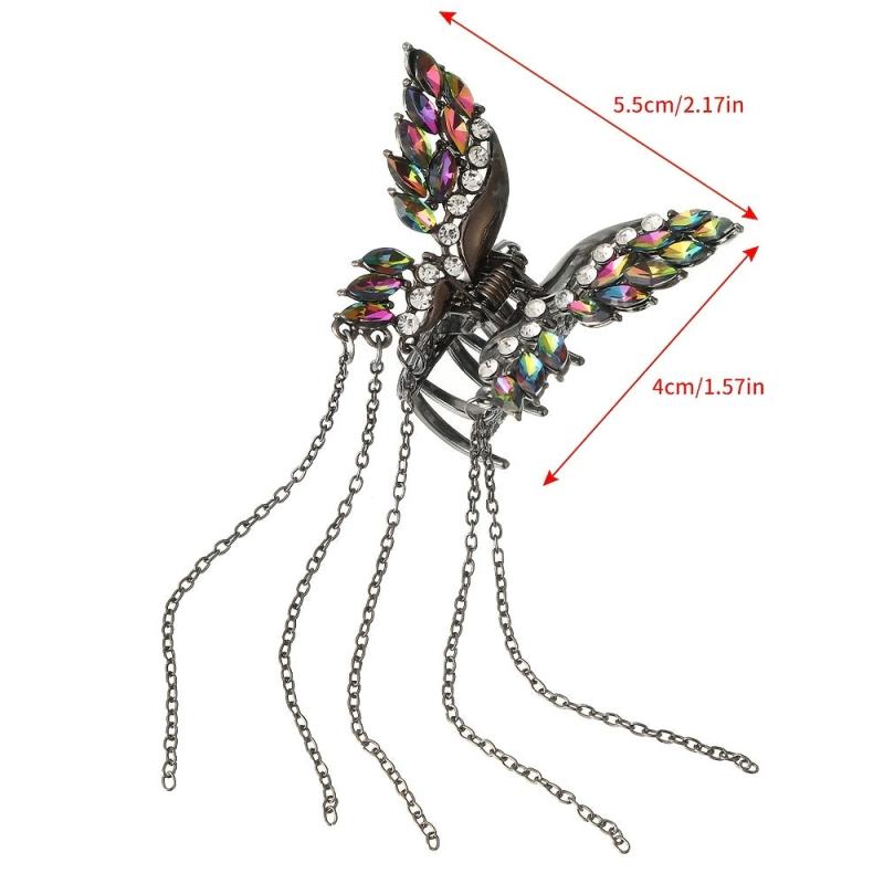 Golden Butterfly Hair Claw Clips with Tassel for Women Vintage