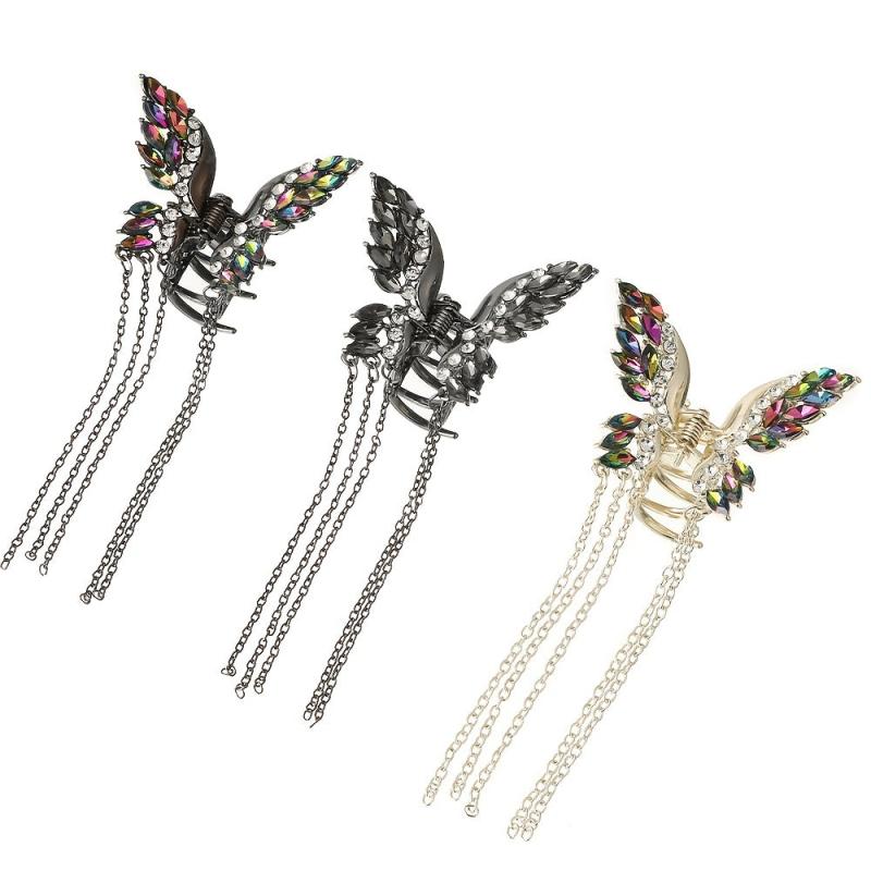 Golden Butterfly Hair Claw Clips with Tassel for Women Vintage