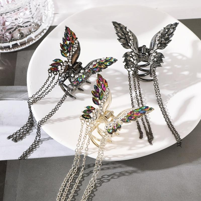 Golden Butterfly Hair Claw Clips with Tassel for Women Vintage