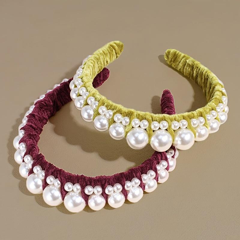 Faux Pearl Hair Hoop Velvet Wide Brimmed Hair Hoop Hair Accessories