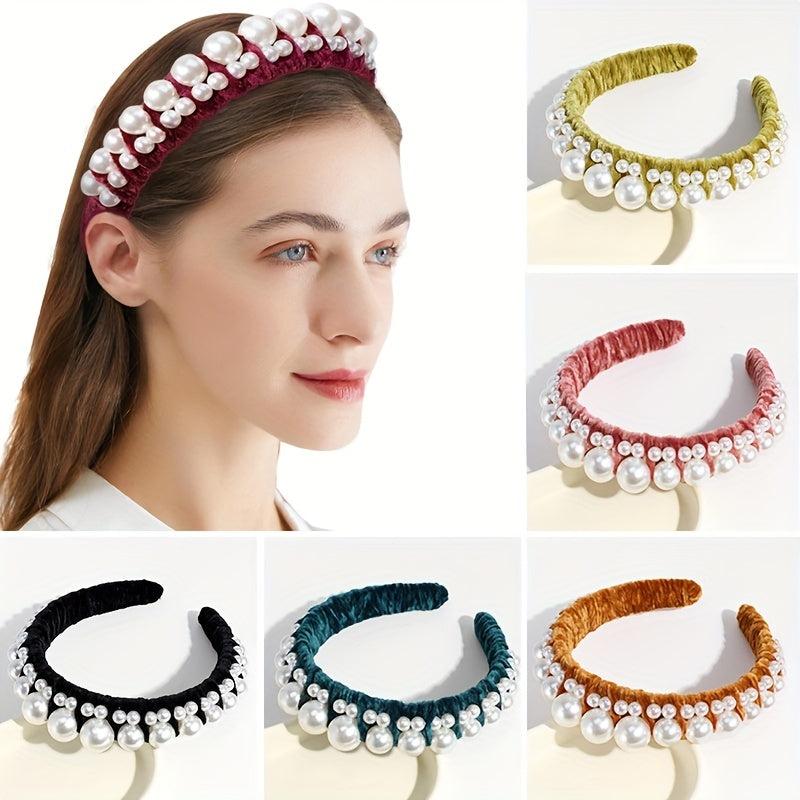 Faux Pearl Hair Hoop Velvet Wide Brimmed Hair Hoop Hair Accessories