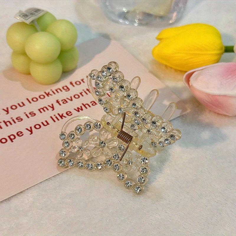 Butterfly Rhinestone Hair Claw Faux Pearl Hair Accessories