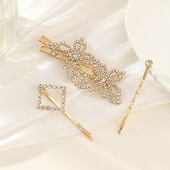 3pcs Rhinestone Hairpin Butterfly Square Glitter Hair Clip for Women Girls