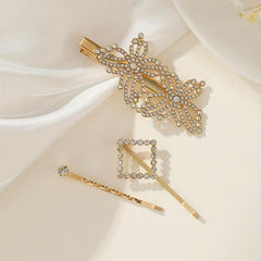3pcs Rhinestone Hairpin Butterfly Square Glitter Hair Clip for Women Girls