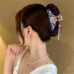 Chinese Style Tassel Hair Claw Metal Flower Hair Claw Nonslip Ponytail Holder