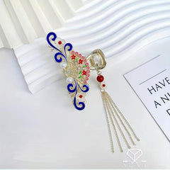 Chinese Style Tassel Hair Claw Metal Flower Hair Claw Nonslip Ponytail Holder