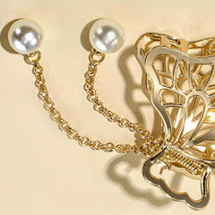 Alloy Hair Claw Faux Pearl Tassel Nonslip Ponytail Holder Shark Claw