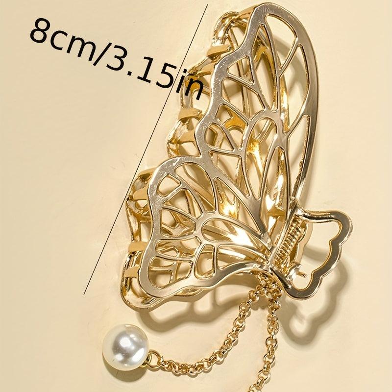 Alloy Hair Claw Faux Pearl Tassel Nonslip Ponytail Holder Shark Claw