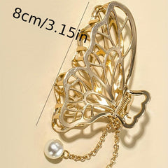 Alloy Hair Claw Faux Pearl Tassel Nonslip Ponytail Holder Shark Claw