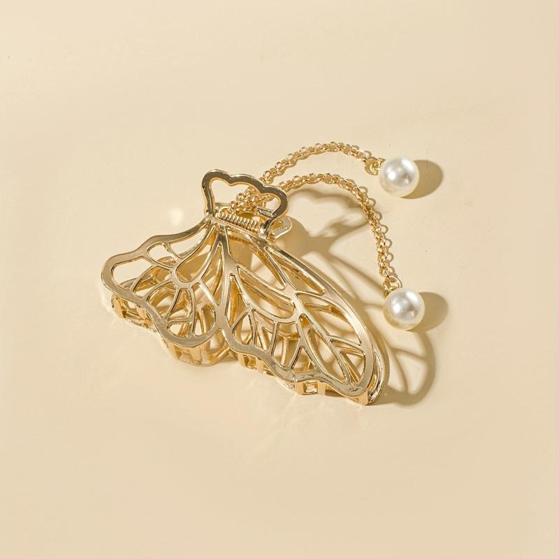 Alloy Hair Claw Faux Pearl Tassel Nonslip Ponytail Holder Shark Claw