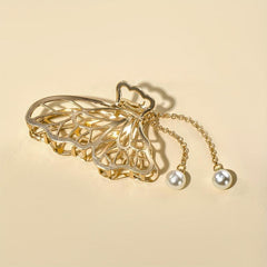Alloy Hair Claw Faux Pearl Tassel Nonslip Ponytail Holder Shark Claw